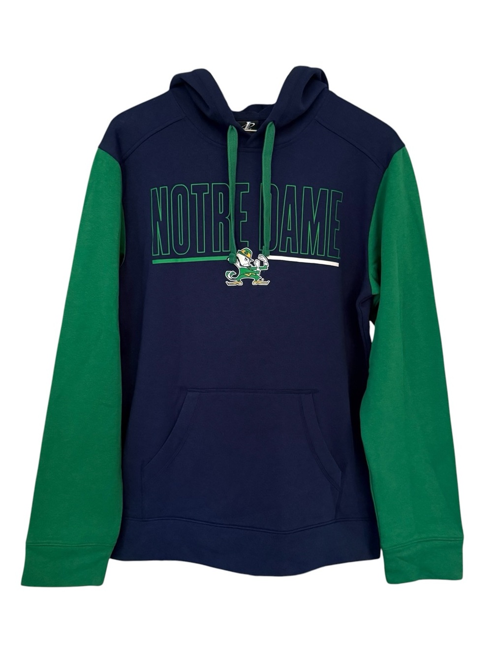 Notre Dame Fighting Irish Logo Athletic Hoodie Men’s Medium Fleece Blue Green